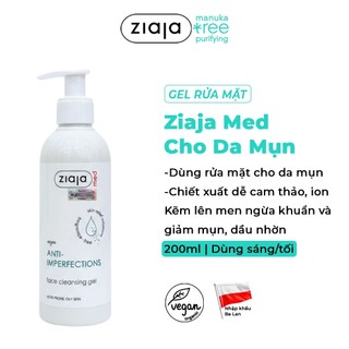 Sữa Rửa Mặt Giảm Mụn Ngừa Khuẩn Ziaja Med Anti-imperfections Dermatological Formula Cleansing Gel 200ml