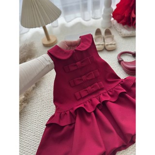 Quần áo trẻ em, Váy bé gái dáng bí màu đỏ phối nơ 9-26kg V725 Tiểu Yến KID
