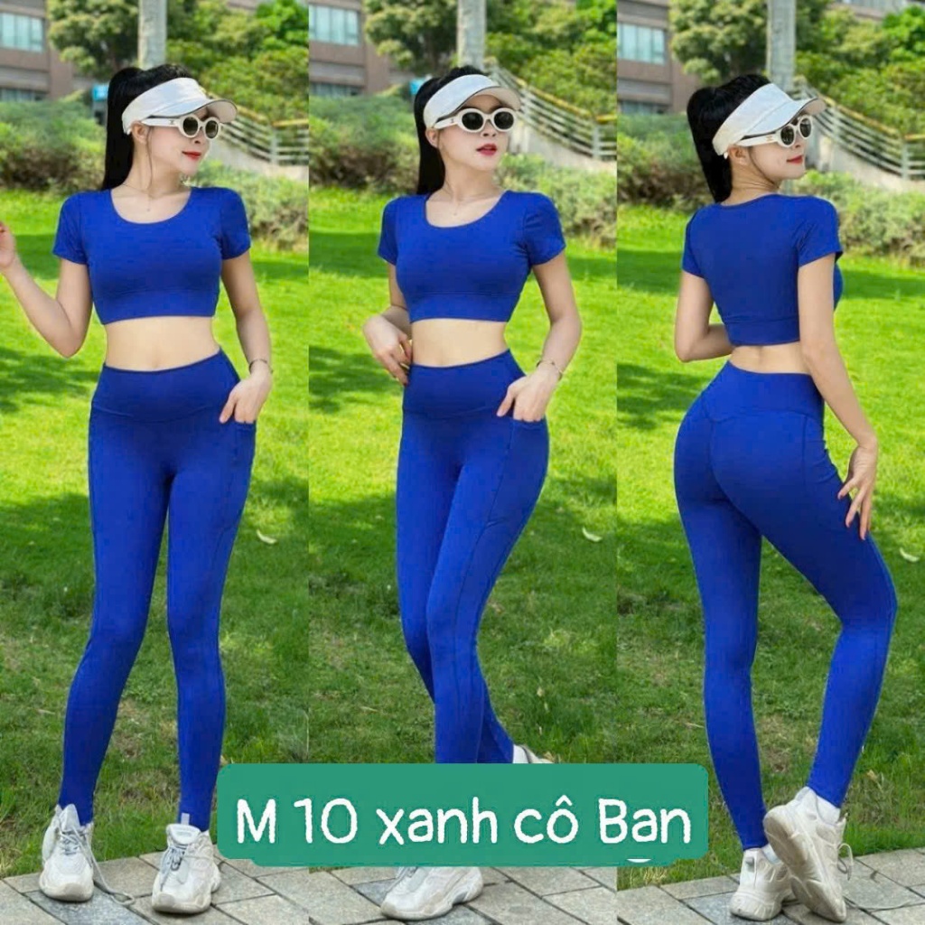 Bộ đồ tập Gym,yoga nữ aerobic nữ Áo có tay TẶNG mút quần dài cạp cao chất thun co giãn 4 chiều.