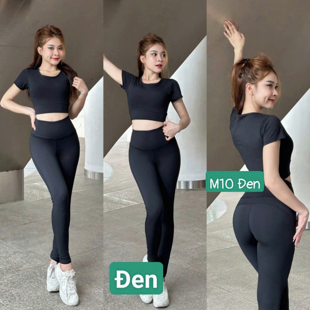 Bộ đồ tập Gym,yoga nữ aerobic nữ Áo có tay TẶNG mút quần dài cạp cao chất thun co giãn 4 chiều.