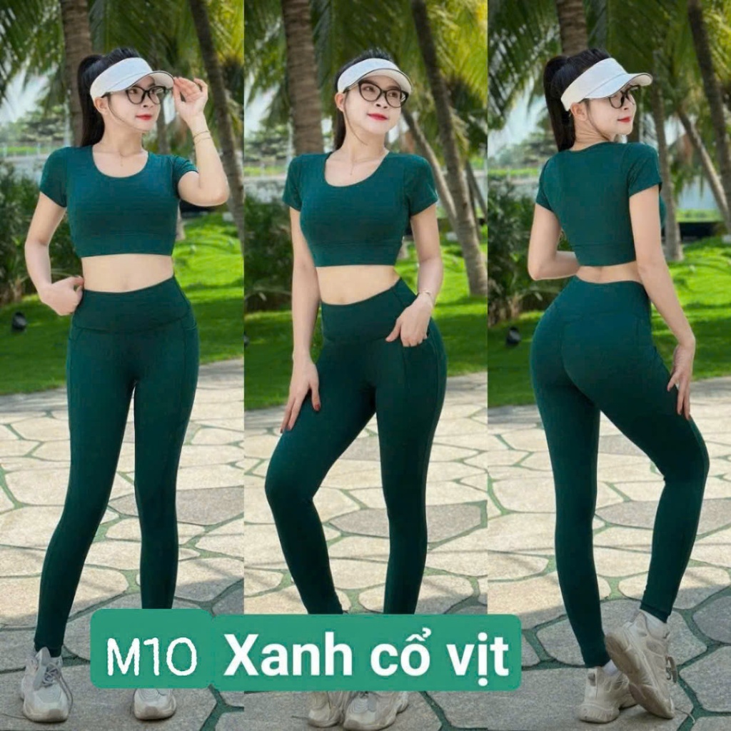Bộ đồ tập Gym,yoga nữ aerobic nữ Áo có tay TẶNG mút quần dài cạp cao chất thun co giãn 4 chiều.