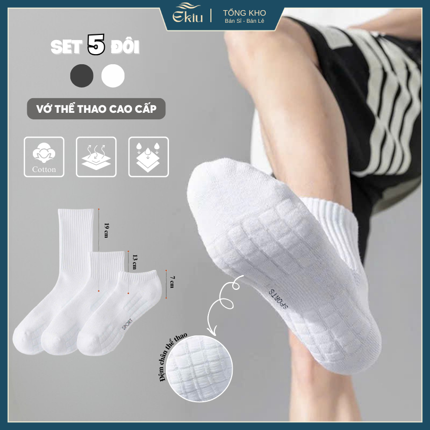 Tất vớ thể thao nam đệm chân êm ái, chất liệu cotton cao cấp thoáng khí khử mùi hôi - Ekiu Shop