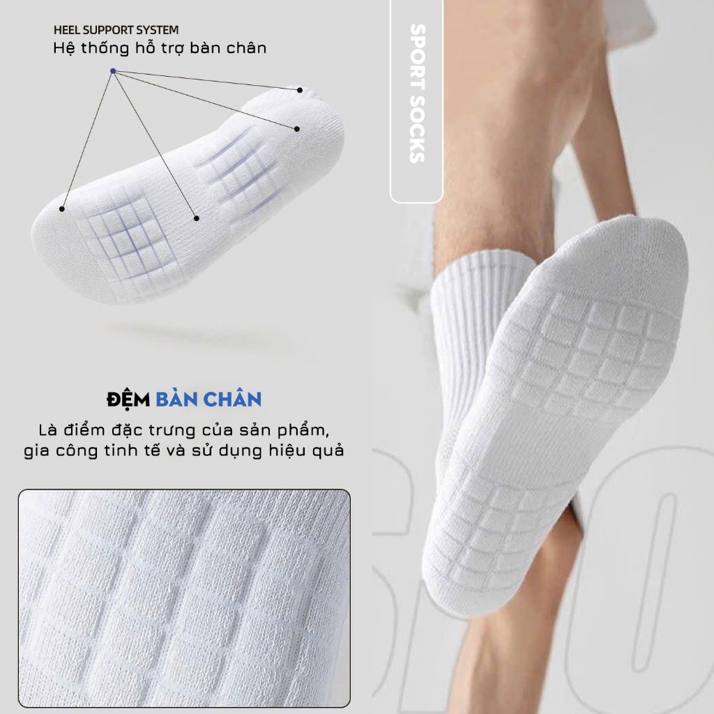 Tất vớ thể thao nam đệm chân êm ái, chất liệu cotton cao cấp thoáng khí khử mùi hôi - Ekiu Shop
