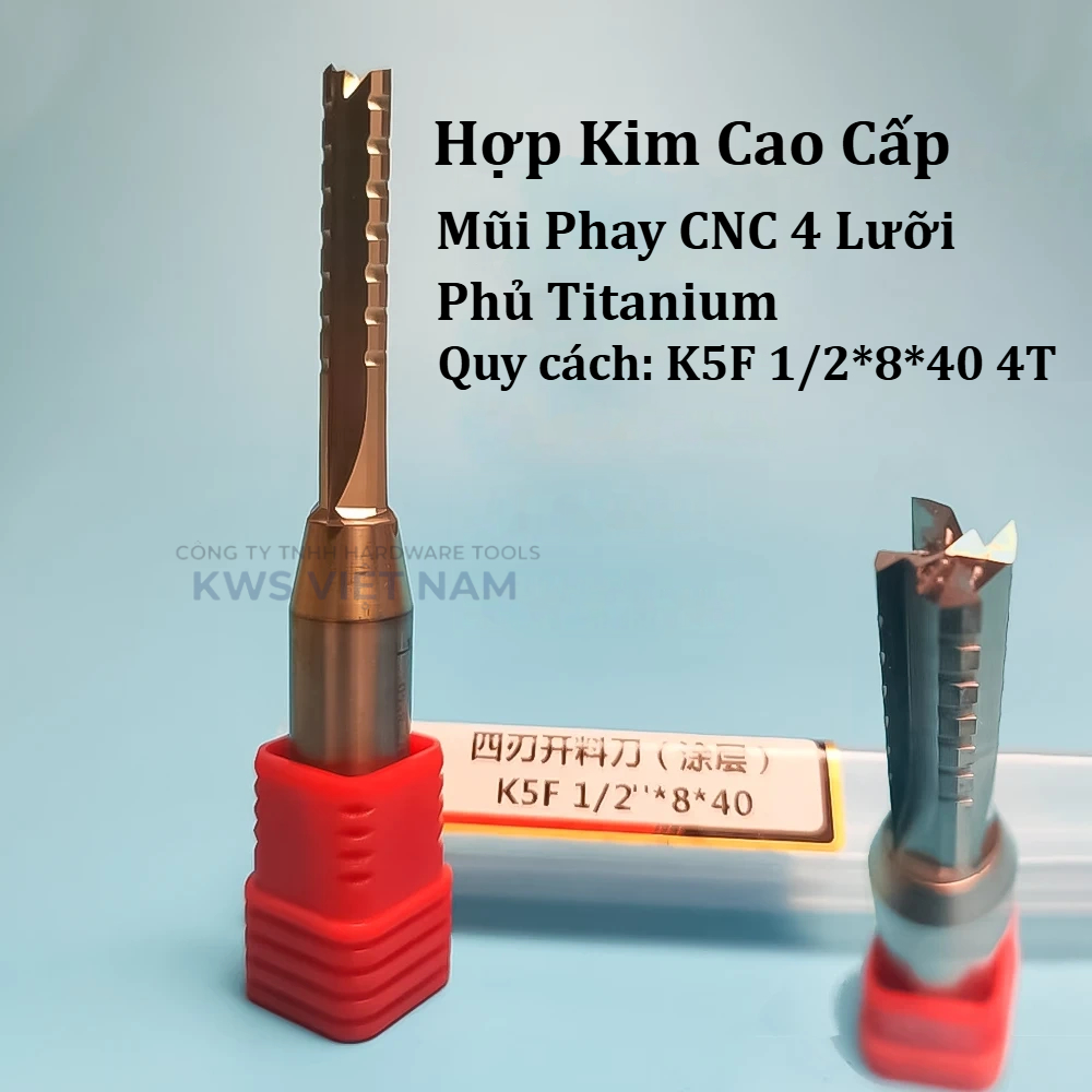 Dao Phay CNC Mũi Phay CNC 4 Lưỡi KWS 8-10mm Phủ Titanium Cắt Ván Plywood MDF HDF Ván Dăm Gỗ Tự Nhiên
