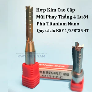 Dao Phay CNC Mũi Phay CNC 4 Lưỡi KWS 8-10mm Phủ Titanium Cắt Ván Plywood MDF HDF Ván Dăm Gỗ Tự Nhiên