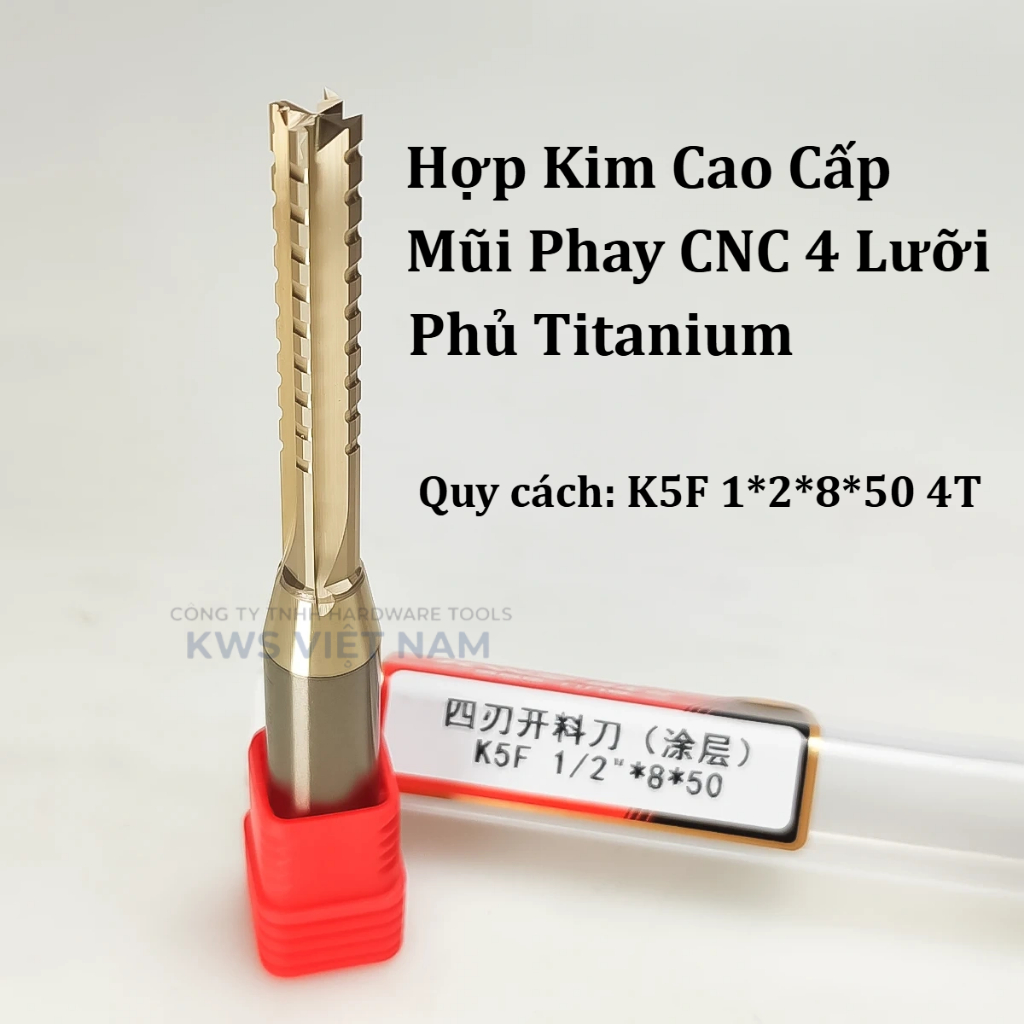 Dao Phay CNC Mũi Phay CNC 4 Lưỡi KWS 8-10mm Phủ Titanium Cắt Ván Plywood MDF HDF Ván Dăm Gỗ Tự Nhiên