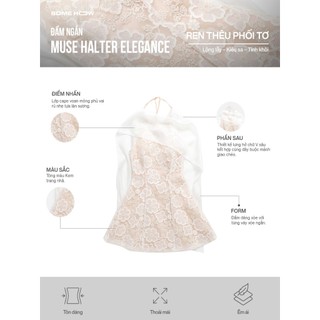 [New1] Đầm Ngắn Muse Halter Elegance Vải Ren Thêu Nổi Phối Tơ Ngọc Lan, WDN164  SOME HOW STORE
