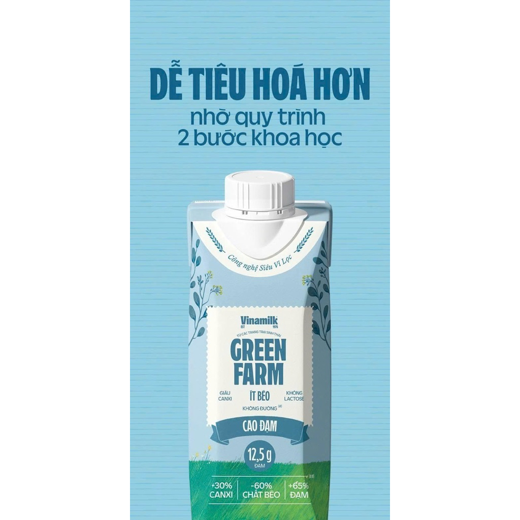 [Giá sỉ] Thùng sữa tươi tiệt trùng Green Farm cao đạm ít béo Vinamilk hộp 250ml (6 Hộp/12 Hộp).