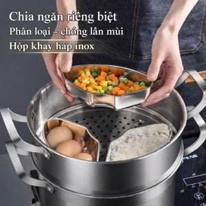 Khay hấp thức ăn hình cánh quạt bằng inox có nắp đậy 15.5x4.5cm