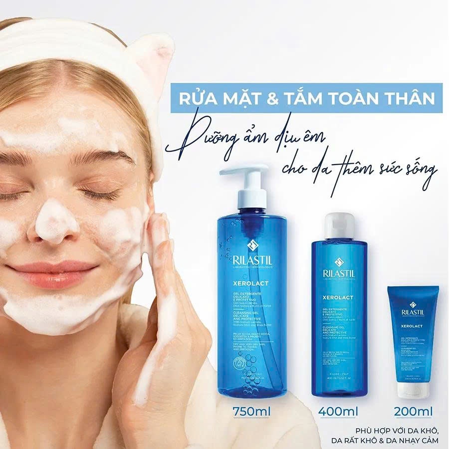 Sữa Rửa Mặt, Tắm Toàn Thân Rilastil Xerolact Cleansing Gel 200ml/400ml/750ml - Phương An House