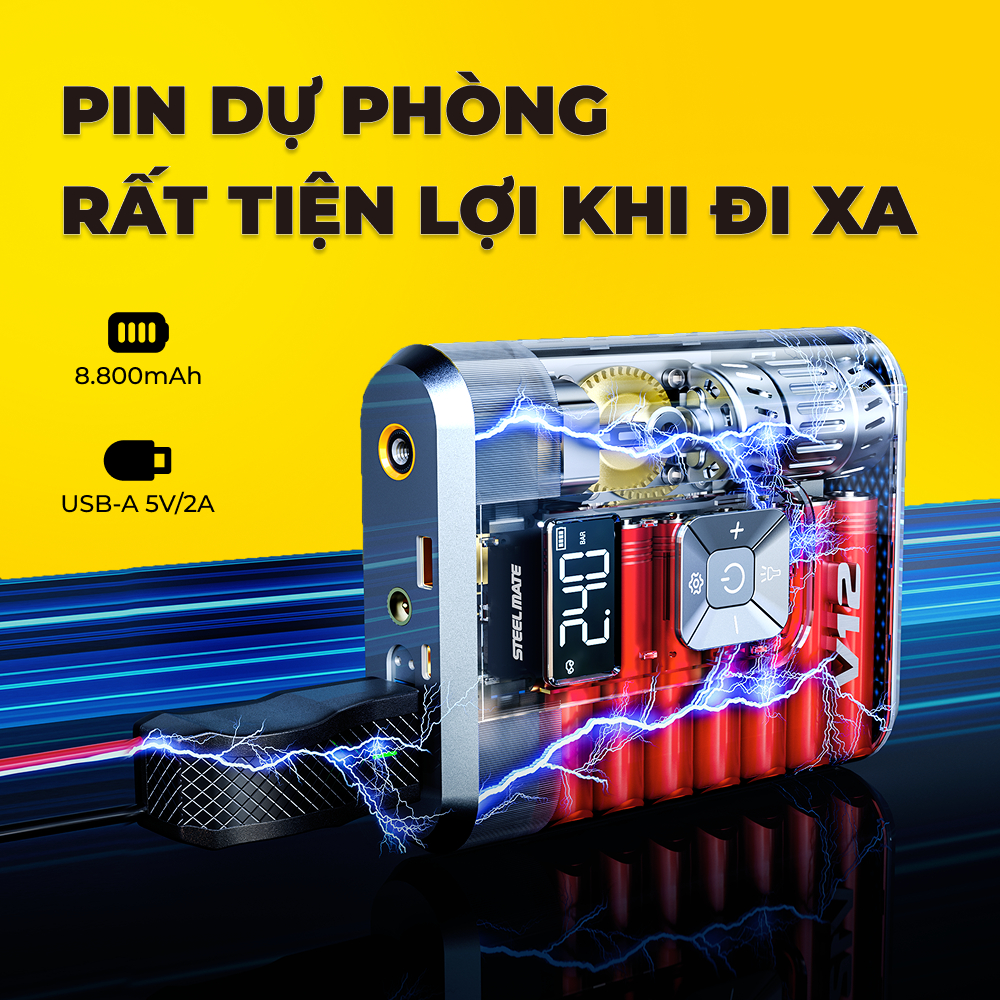 [DEAL SỐC - MUA 1 TẶNG 1] Bơm Lốp & Kích Bình Khẩn Cấp STEELMATE V12SE – Pin 8800mAh, Bảo hành 2 năm