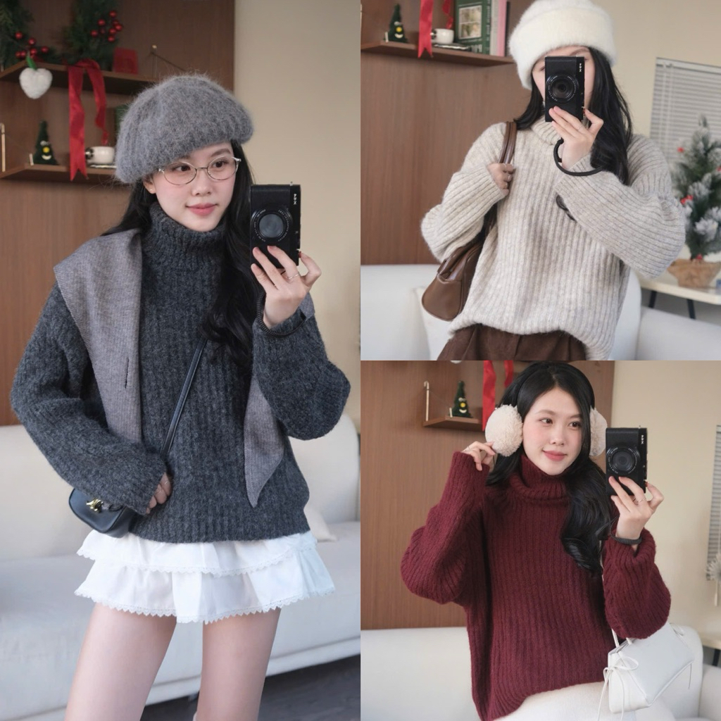 Áo len dài tay cổ lọ chất mịn Nữ the.sweaterweather TSW