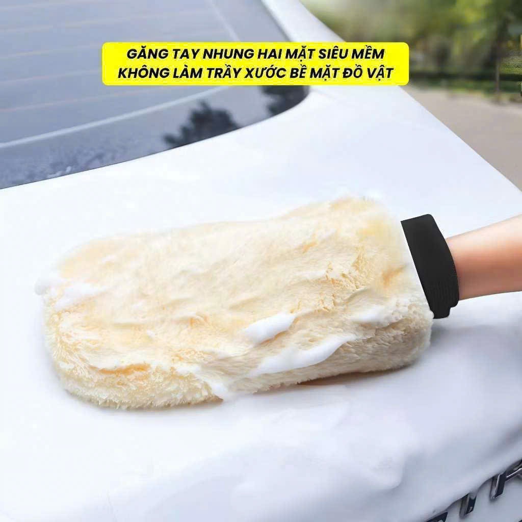 Găng Tay Rửa Xe Ô Tô Lông Nhung 2 Mặt Siêu Mềm – Bao Tay Lau Xe Chống Trầy Xước, Dùng Cho Ô Tô & Gia Đình