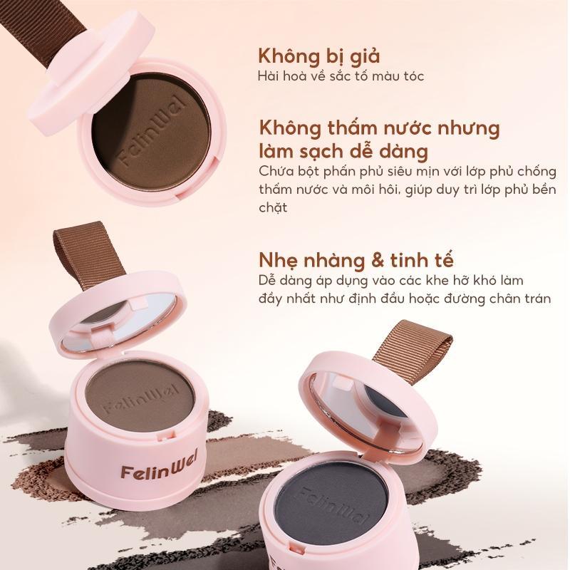FelinWel Phấn Che Hói Tóc & Chân Tóc 4g - Bộ Đầy Đủ Có Gương, Bông, Che Phủ Tự Nhiên