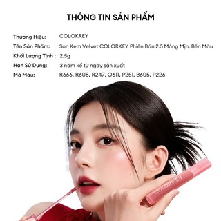 Son Kem Nhung Colorkey Airy Velvet Lip Lacquer Mịn Lì Mỏng Nhẹ Chính Hãng 2.5g - Bebeau