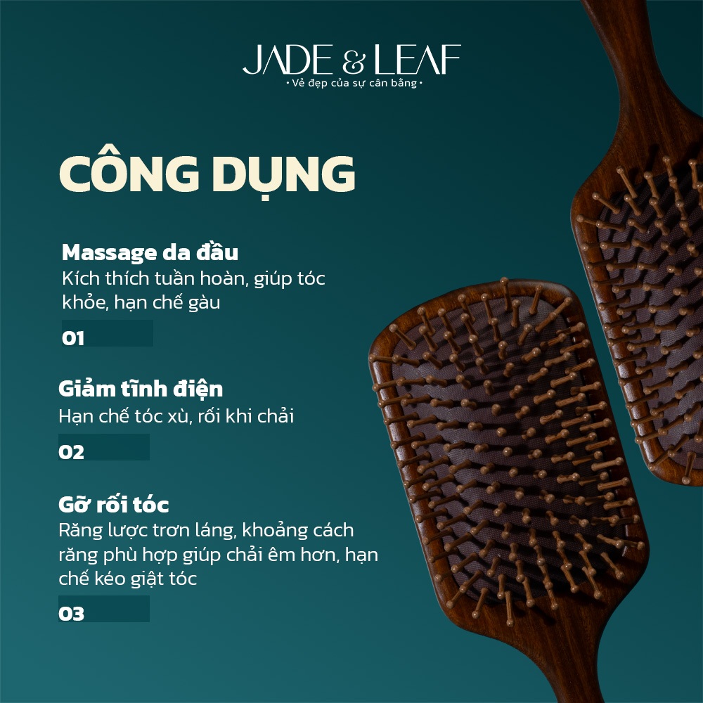 Lược Gỡ Rối Chải Tóc Jade&Leaf Chính Hãng, Massage Đầu Gỗ Đàn Hương Giảm Đứt Gãy, Giúp Tóc Khỏe Hơn