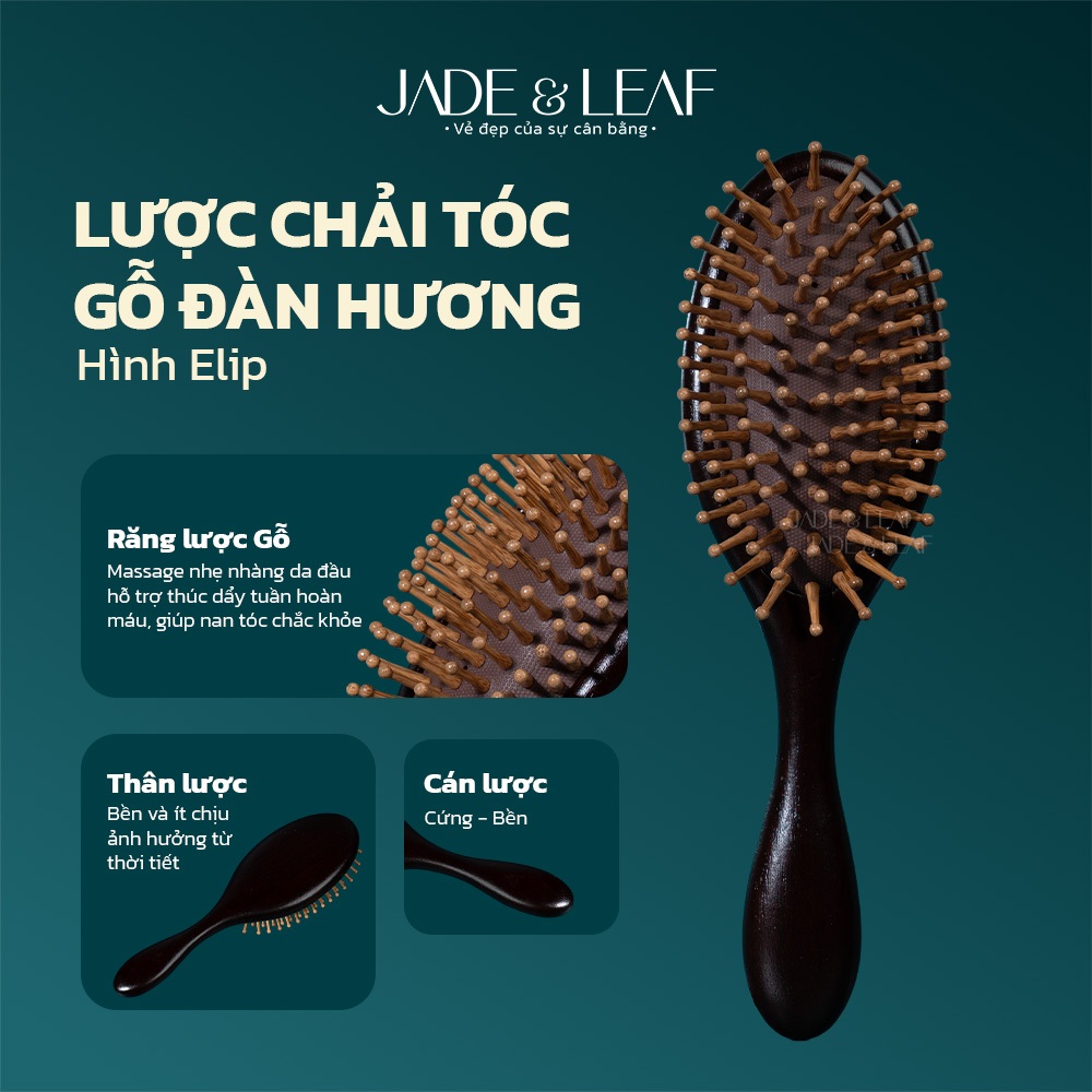 Lược Gỡ Rối Chải Tóc Jade&Leaf Chính Hãng, Đầu Gỗ Đàn Hương Giảm Gãy Rụng, Nuôi Dưỡng Nang Tóc Khỏe