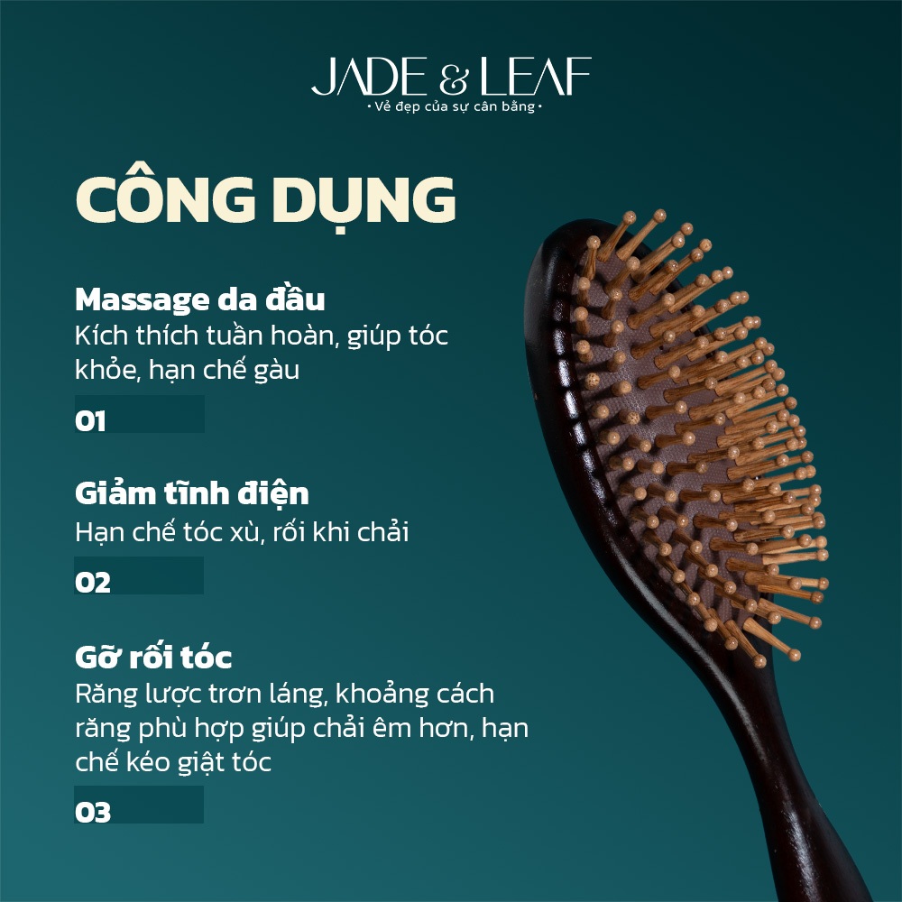 Lược Gỡ Rối Chải Tóc Jade&Leaf Chính Hãng, Đầu Gỗ Đàn Hương Giảm Gãy Rụng, Nuôi Dưỡng Nang Tóc Khỏe