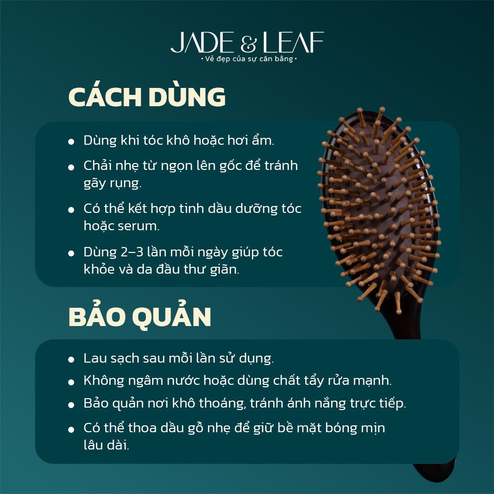 Lược Gỡ Rối Chải Tóc Jade&Leaf Chính Hãng, Đầu Gỗ Đàn Hương Giảm Gãy Rụng, Nuôi Dưỡng Nang Tóc Khỏe