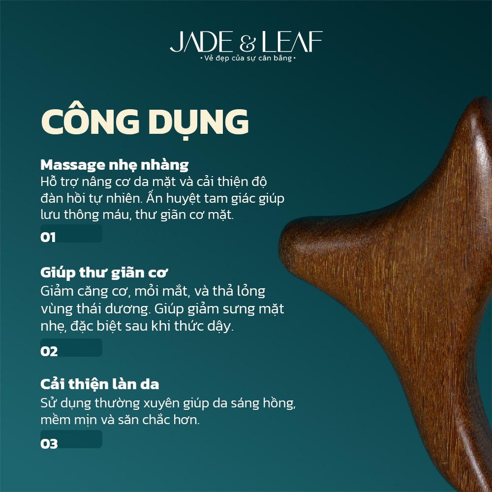 Dụng Cụ Massage Nâng Cơ Mặt Jade&Leaf, Gỗ Đàn Hương Handmade Cao Cấp, Ấn Huyệt Tam Giác, Nâng Cơ Mặt