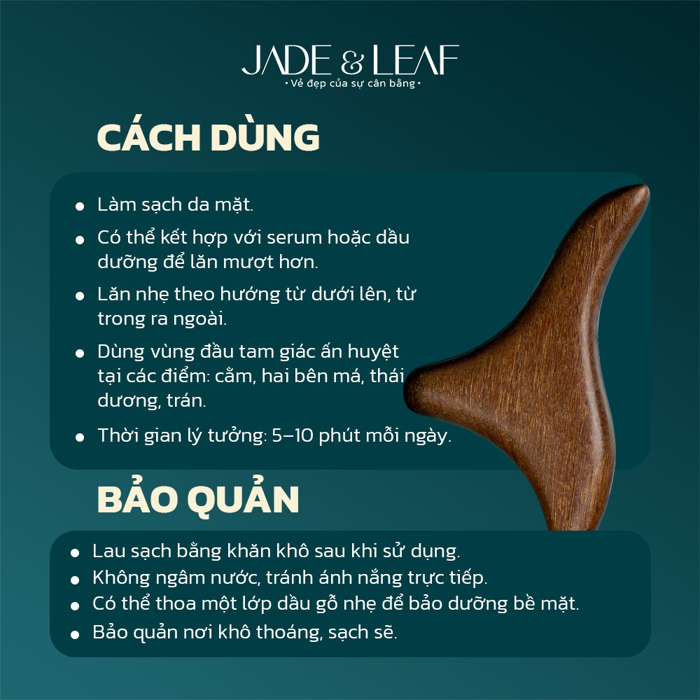 Dụng Cụ Massage Nâng Cơ Mặt Jade&Leaf, Gỗ Đàn Hương Handmade Cao Cấp, Ấn Huyệt Tam Giác, Nâng Cơ Mặt