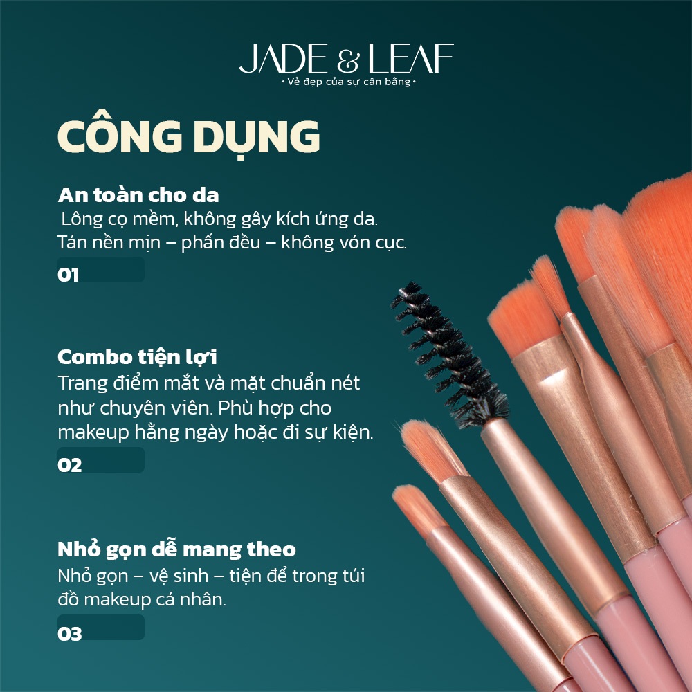 Bộ Cọ Trang Điểm Cá Nhân Jade&Leaf, Set Cọ 8 Món Chuyên Nghiệp Dụng Cụ Trang Điểm Mắt Và Mặt