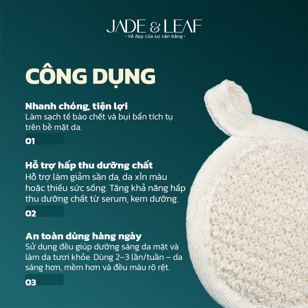 Combo 4 Miếng Tẩy Da Chết Cho Mặt Jade&Leaf, Sợi Lanh Cao Cấp An Toàn Thân Thiện, Kích Thước 8x8cm