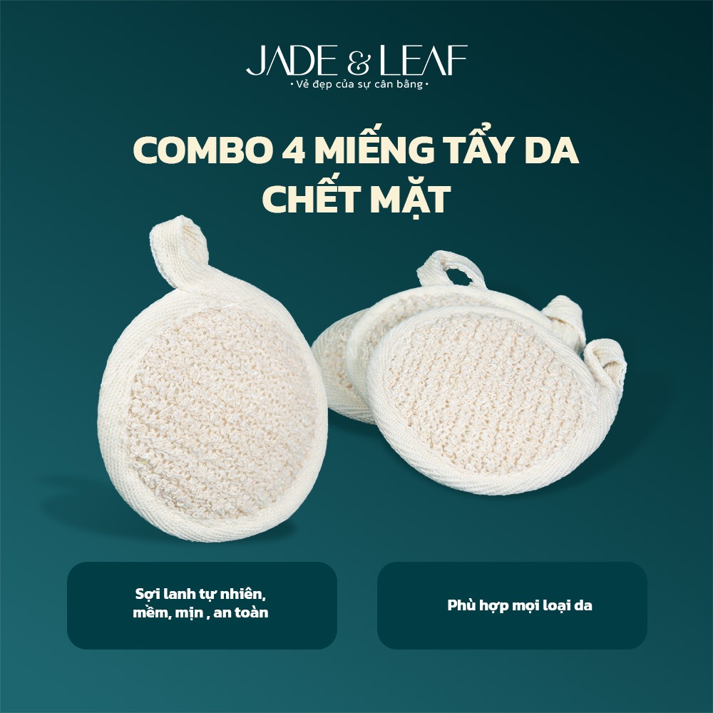 Combo 4 Miếng Tẩy Da Chết Cho Mặt Jade&Leaf, Sợi Lanh Cao Cấp An Toàn Thân Thiện, Kích Thước 8x8cm