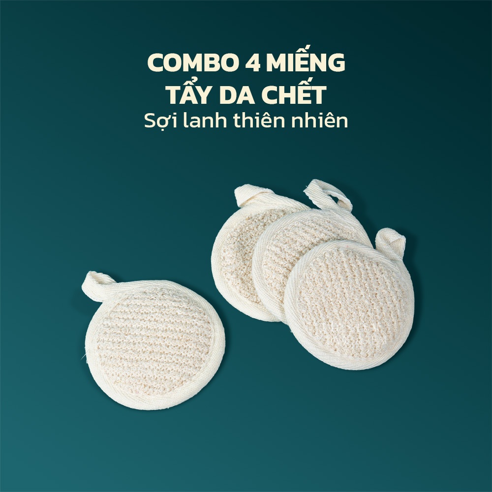 Combo 4 Miếng Tẩy Da Chết Cho Mặt Jade&Leaf, Sợi Lanh Cao Cấp An Toàn Thân Thiện, Kích Thước 8x8cm