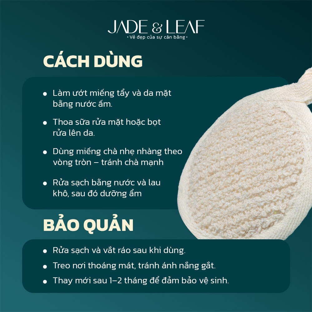 Combo 4 Miếng Tẩy Da Chết Cho Mặt Jade&Leaf, Sợi Lanh Cao Cấp An Toàn Thân Thiện, Kích Thước 8x8cm