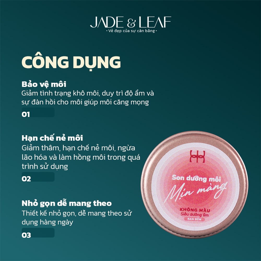 Son Dưỡng Môi Không Màu Jade&Leaf, Dành Cho Môi Khô Nứt nẻ, Làm Mềm Mịn Môi, Thành Phần Thiên Nhiên