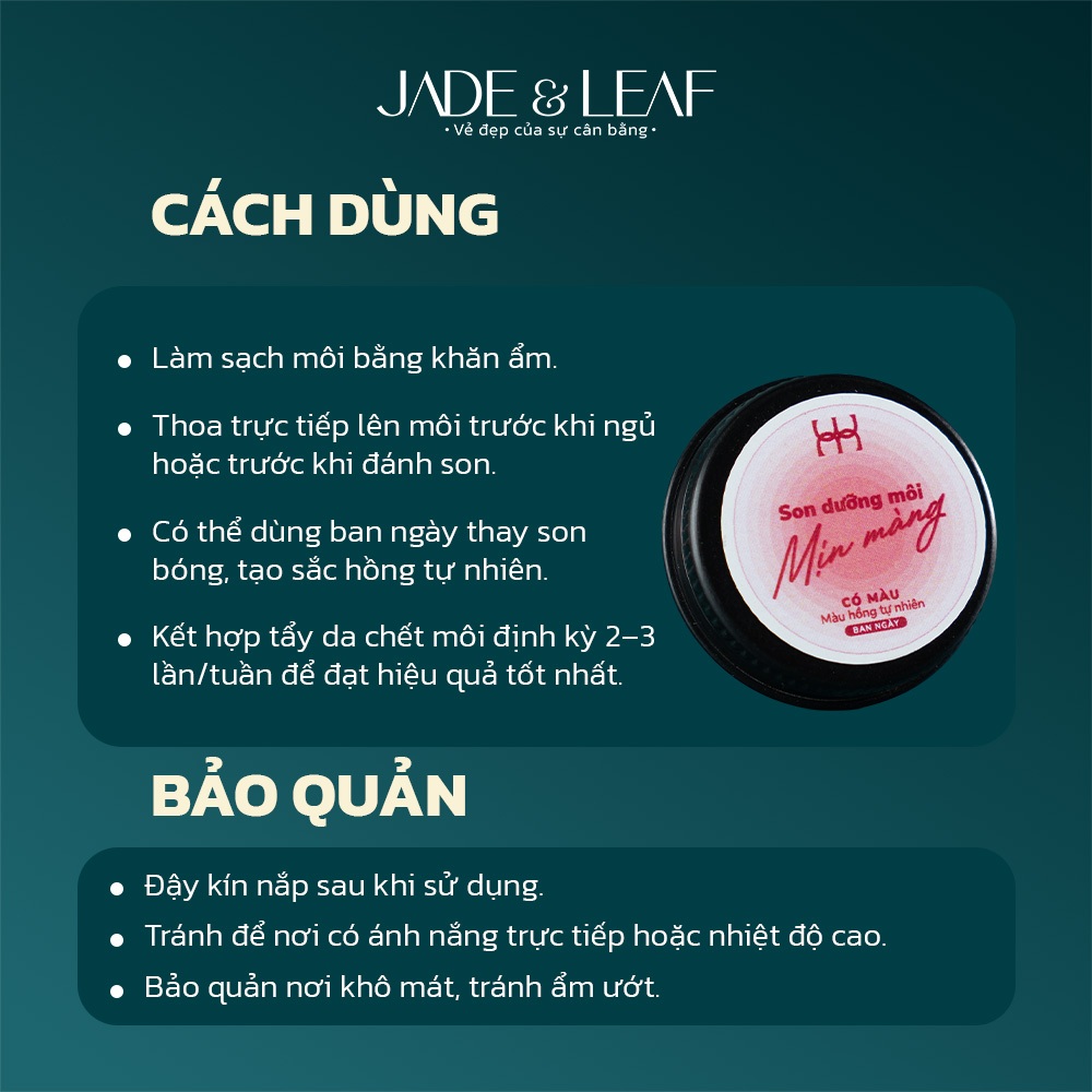 Son Dưỡng Môi Hồng Giảm Thâm Jade&Leaf, Làm Từ Củ Dền Thiên Nhiên Dưỡng Ẩm Cho Môi Khô Nứt Nẻ