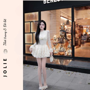 Đầm JOLIE Thiết Kế Ren Hoa Nổi - Váy Xòe Phồng Dự Tiệc Trẻ Trung Quyến Rũ cho Nữ
