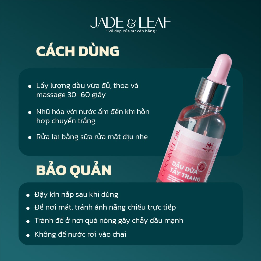 Tẩy Trang Dầu Dừa Jade&Leaf Chính Hãng, Dưỡng Ẩm Sạch Sâu Hạn Chế Mụn Ẩn Làm Chậm Quá Trình Lão Hóa