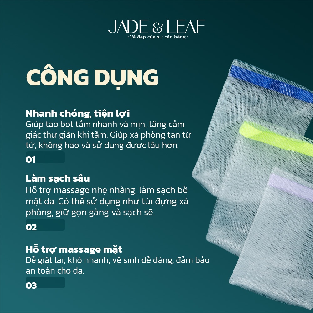 Túi Lưới Tạo Bọt Jade&Leaf Cao Cấp Túi Đựng Xà Phòng Xà Bông Tắm Có Dây Rút Tiện Lợi Dày Dặn