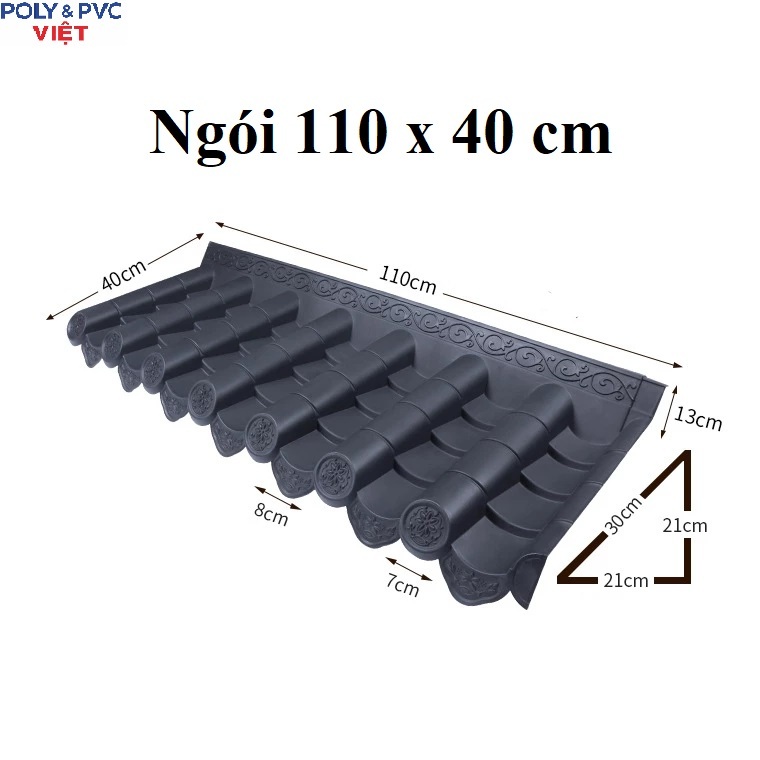 [40x110cm] Ngói Nhựa âm dương PVC/ASA Nhật Bản 2 Màu Đen và Đỏ - Dày 2.5mm chống tia UV 3 lớp