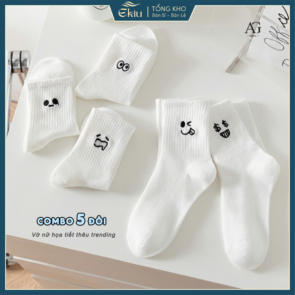 Tất vớ trắng họa tiết dễ thương đang yêu, chất liệu mềm mịn thoáng khí - Ekiu Shop