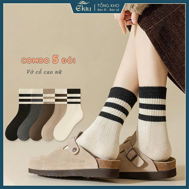 Tất vớ nữ cổ cao phong cách vintage Hàn Quốc, mềm mịn thoáng khí - Ekiu Shop