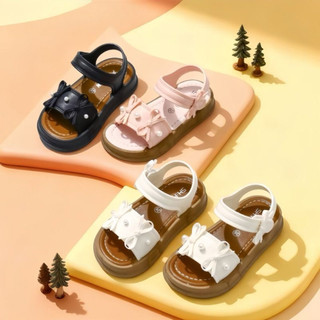 Sandal đính nơ ngọc bản to cho bé gái từ 1 đến 10 tuổi siêu nhẹ mềm