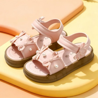Sandal đính nơ ngọc bản to cho bé gái từ 1 đến 10 tuổi siêu nhẹ mềm