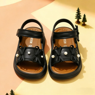 Sandal đính nơ ngọc bản to cho bé gái từ 1 đến 10 tuổi siêu nhẹ mềm