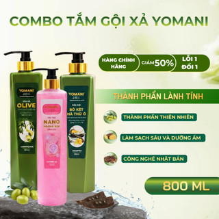 Dầu Gội Xả Yomani Thảo Mộc Bồ Kết Hà Thủ Ô & Sữa Tắm Nano Hoàng Kim 800ml Chăm Sóc Toàn Diện