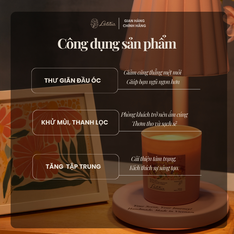 Nến Thơm Cao Cấp Letitia Hương The Dream Giúp Thư Giãn, Ngủ Ngon Size 185g