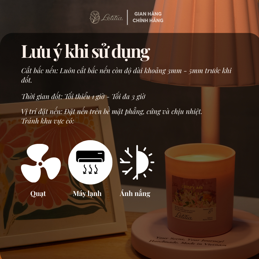 Nến Thơm Cao Cấp Letitia Hương The Dream Giúp Thư Giãn, Ngủ Ngon Size 185g