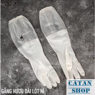 Găng Tay Rửa Bát Hươu Dài Có Lót Nỉ Bên Trong Giữ Ấm Bảo Vệ Da Tay Khỏi Hóa Chất Có Dây Chun Chống Tuột