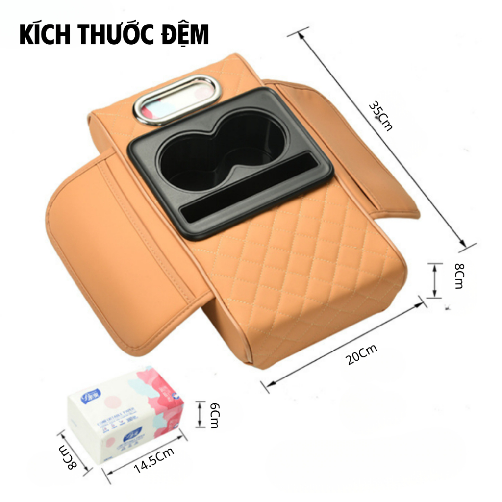 Đệm Tỳ Tay Ô Tô Đa Năng 4 Trong 1 - Hộp Tỳ Tay Xe Hơi Bọc Da PU Cao Cấp, Hộp Lưu Trữ Tay Vịn Chống Mỏi, Tiện Lợi