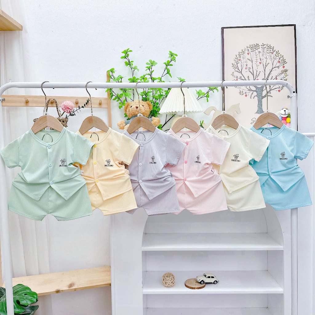 Bộ quần áo cộc tay mùa hè cho bé sơ sinh 3-13kg, vải TĂM LẠNH nhiều màu BO57