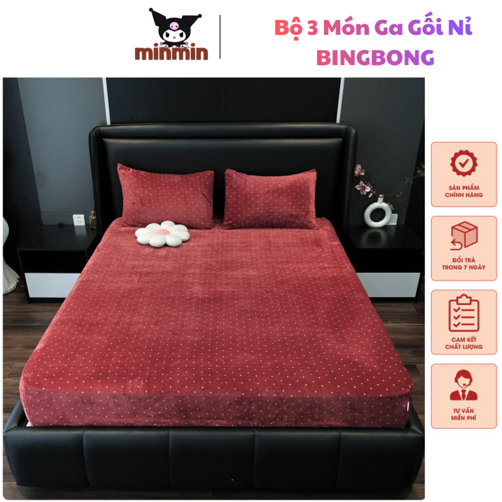 Bộ Ga Gối Nỉ Nhung Sữa BingBong Họa Tiết Chấm Bi Siêu Xinh, Chất Liệu Mềm Mịn Dữ Nhiệt Tốt - An Toàn Cho Da