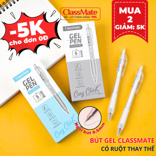 Hộp 5 Bút Gel Viết Trơn Khô Nhanh Classmate 0.5mm, Bút Bi Nước Xanh Đen Bút Gel Bấm Siêu Êm GP110