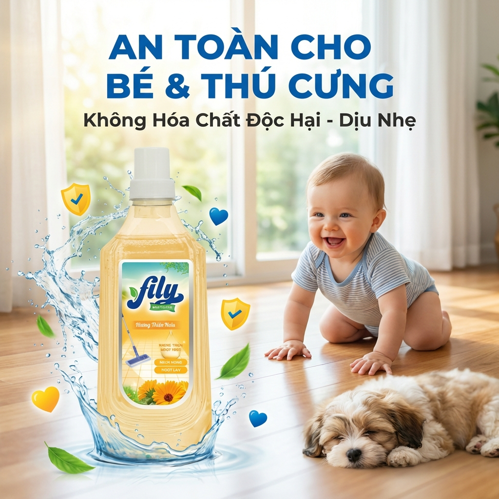 Nước Lau Sàn Hương Hoa Tự Nhiên Fily Chai Lau Sàn Khử Mùi 1000ml Làm Sạch Hiệu Quả Ngăn Côn Trùng